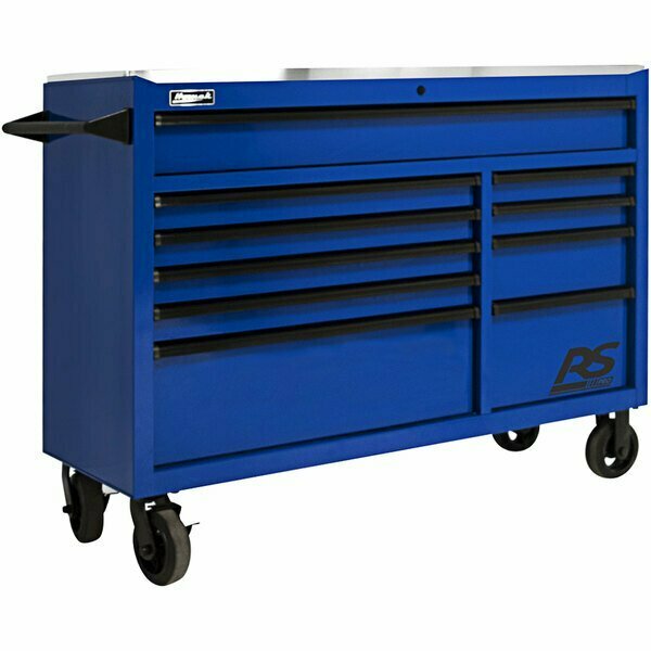 Homak RS Pro 54'' Blue 10-Drawer Roller Cabinet with Stainless Steel Top BL04054014 571BL0405414